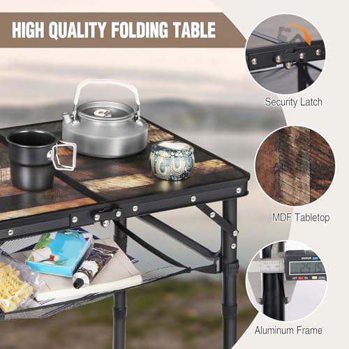 Small Folding Table with Side Pocket Adjustable Height
