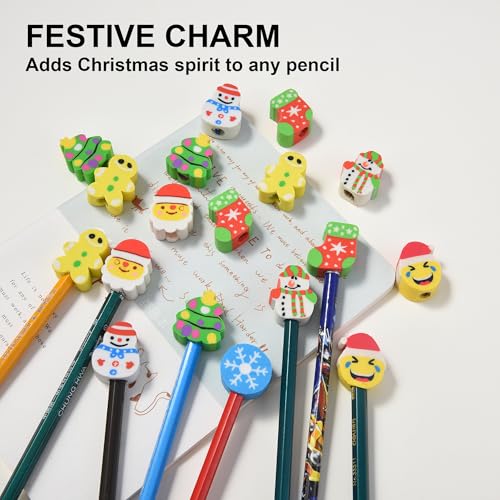 42Pcs Christmas Pencil Top Erasers for Kids Bulk (42 Count)