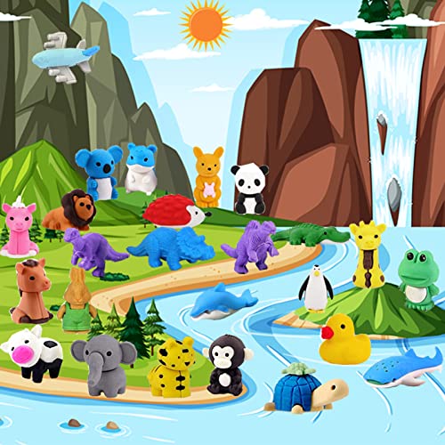 110Pcs Animal Erasers Kids Desk Pets Pencil Erasers 3D Puzzle Eraser Bulk Mini Animal Food Toys Fun Cute Eraser for Classroom Rewards (110 Count)