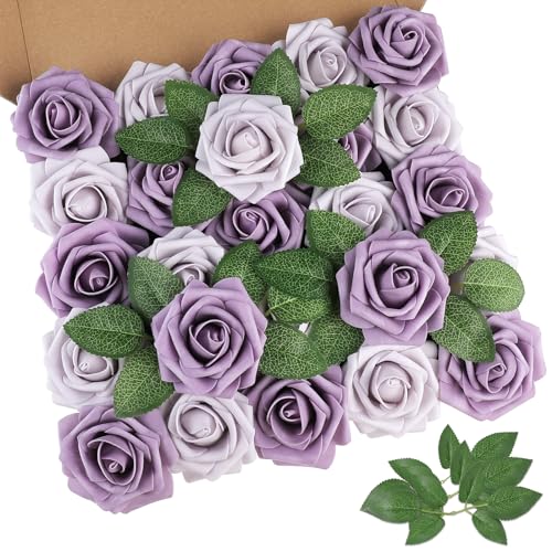 Pale Lavender Rose 25pcs Real Looking Artificial Flowers w
