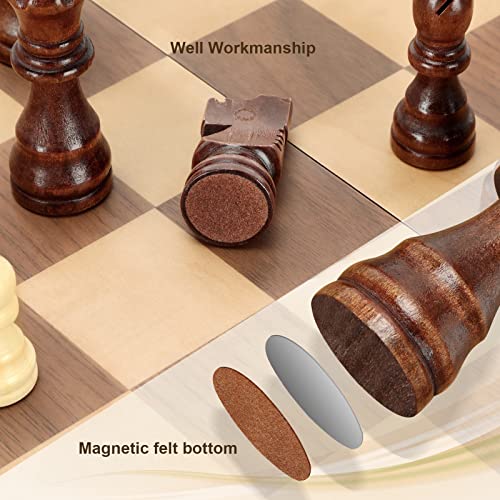 Magnetic Wooden Chess Set for Adults Kids 12'' Chess Board with Handmade Pieces