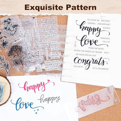 4 Pcs Words Clear Stamps with 2 Blocks (6 Count)