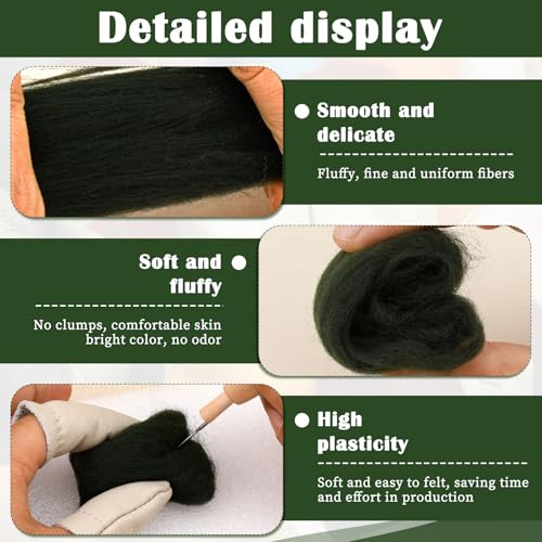 1.76oz Dark Green Natural Wool Roving