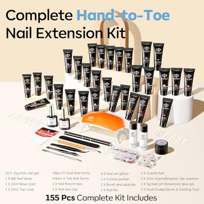Poly Nail Gel Kit 30 Colors with 8 W Nail Lamp Poly Extension Gel