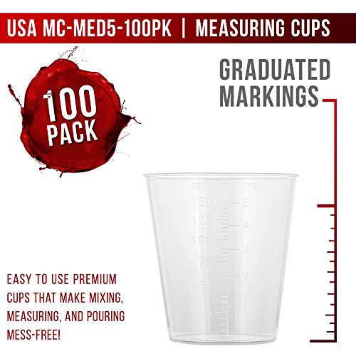 5 Oz (150 ml) Liquid Measuring Cups,100 Pack with 25 Sticks