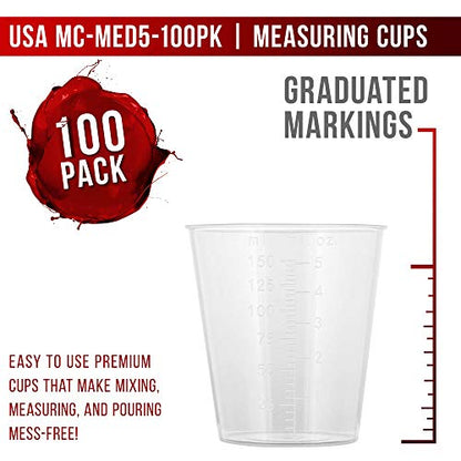 5 Oz (150 ml) Liquid Measuring Cups,100 Pack with 25 Sticks
