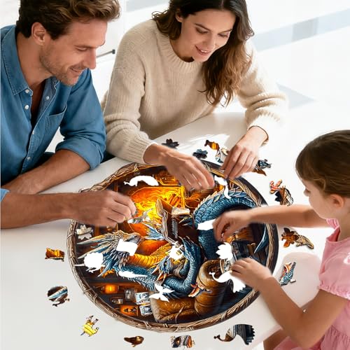 Wooden Puzzles Adults Dragon Family Reading Jigsaw 8.5 * 8.5in (95 Count)