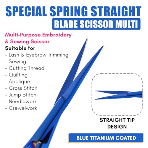 Cross Edge Spring Scissors 5 Inch straight Stainless Steel Precision Eyebrow & Eyelash Shaping & Trimming Scissor
