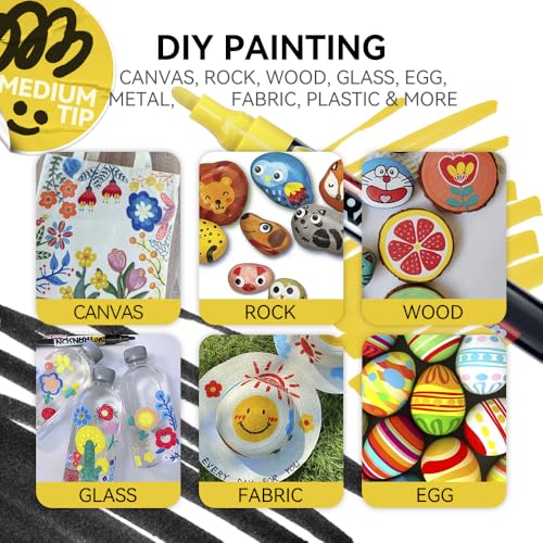 12 Colors Permanent Fabric Markers Oil Based Waterproof for Rocks Crafts Diy Painting Medium Tip (12 Count)