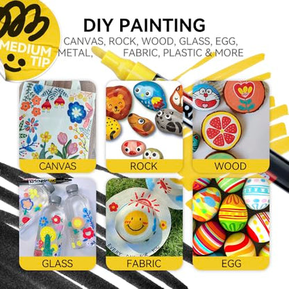 12 Colors Permanent Fabric Markers Oil Based Waterproof for Rocks Crafts Diy Painting Medium Tip (12 Count)