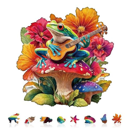 Mushroom Guitar Frog Puzzles Adults Gifts for Women Men Wooden 255 Pieces 13.4 x 13.0in