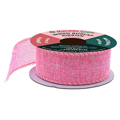 1 1 2 Inch Wide Pink Wired Burlap Ribbon for Crafts
