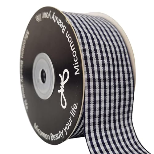 1.5 Inch Blue and White Woven Edge 100% Polyester Gingham Ribbon 25 Yards Each Roll (75 Foot)