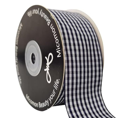 1.5 Inch Blue and White Woven Edge 100% Polyester Gingham Ribbon 25 Yards Each Roll (75 Foot)