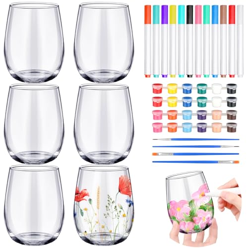 6 Sets Paint Your Own DIY Wine Glass Crafts Painting