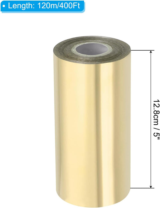 PATIKIL 5"x400Ft Hot Stamping Foil Paper, Heat Transfer Hot Stamping Paper Foil Roll for Leather DIY Logo Decor Craft Gift Package Scrapbook Card, Light Gold