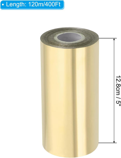 PATIKIL 5"x400Ft Hot Stamping Foil Paper, Heat Transfer Hot Stamping Paper Foil Roll for Leather DIY Logo Decor Craft Gift Package Scrapbook Card, Light Gold