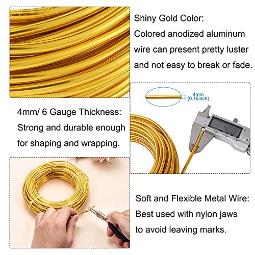 52 Feet 4mm Gold Aluminum Wire Bendable Metal Craft Wire for Beading Sculpting Jewelry Making (52 Foot)