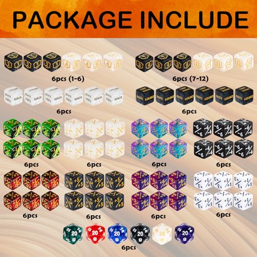 78 Pieces MTG Dice Counters Bulk Life Keyword Counter Dice Set Plus 1
