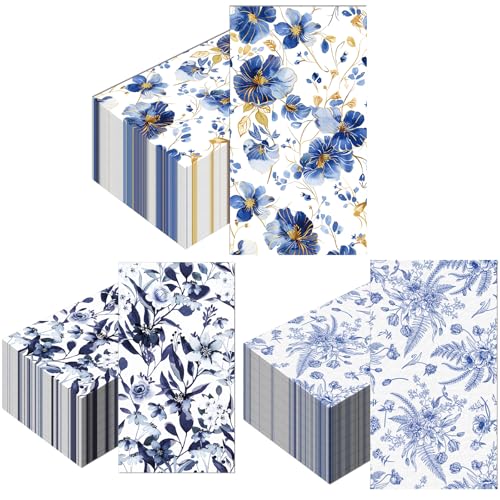 60 Pack 3 Styles Blue Floral Napkins for Decoupage Toile Napkins Flower Cocktail Decorative Paper for Birthday Party Beautiful Gorgeous