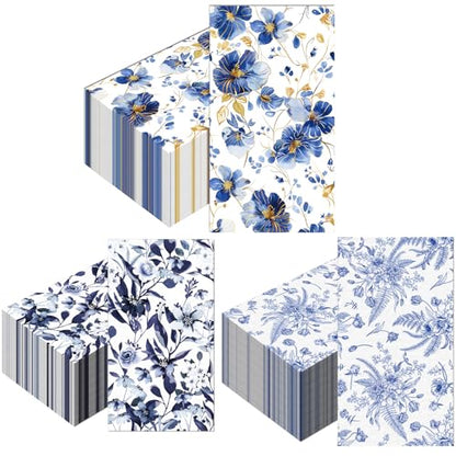 60 Pack 3 Styles Blue Floral Napkins for Decoupage Toile Napkins Flower Cocktail Decorative Paper for Birthday Party Beautiful Gorgeous