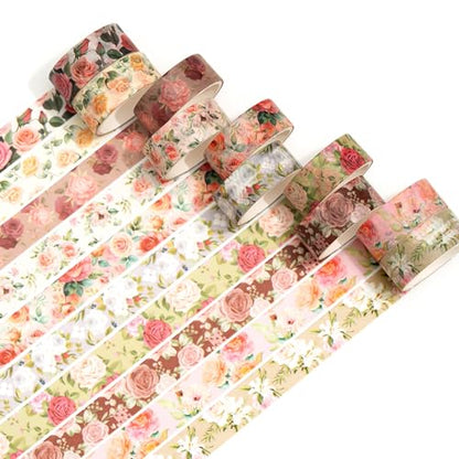 10 Rolls Blooming Flowers Washi Tape Set Floral Arts Adhesive Tapes Colorful Garden Decorative Masking Tape Sets for Craft (10 Count)
