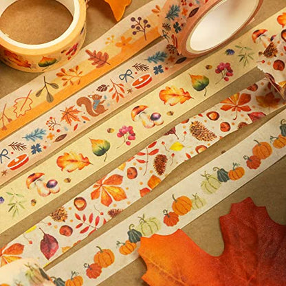 10 Rolls Four Seasons Washi Tape Set Yellow Leaves & Flowers Masking Decorative Tapes (10 Count)