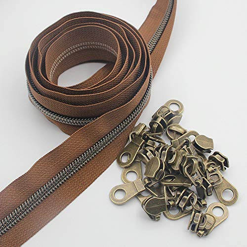 5 Antique Brass Metallic Nylon Coil Zippers by The Yard Bulk 10 Yards