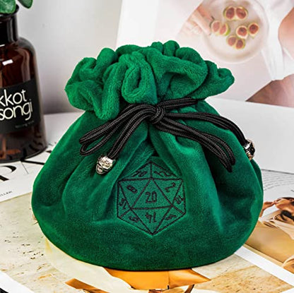 Large Dice Bags D&D with Pockets Green Storage Bag for DND RPG Game (4.58 Ounce)