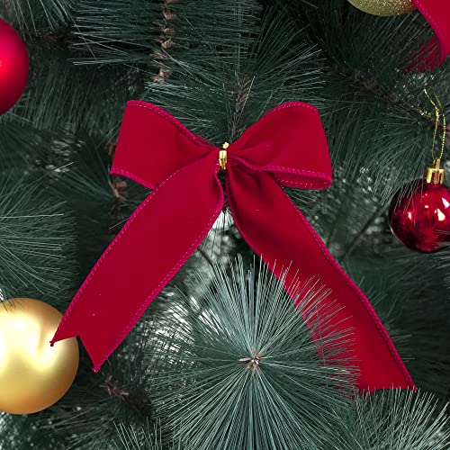 Red 1.5 Inch Velvet Wired Ribbon 25 Yards Dark Red Velvet Ribbons Spool Velvet Christmas Ribbons Red Velvet Wired Ribbon for Christmas Tree (75 Foot)