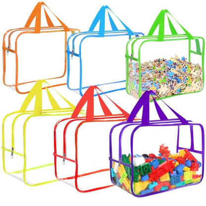 6 Colors L & XL Toy Storage Bags with Labels Reusable Clear Toy Organizer (6 Count)