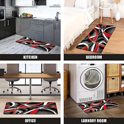 Kitchen Mats for Floor red Kitchen Rugs Modern Abstract Circle Anti Fatigue Kitchen Mats Waterproof Floor Mats Cushioned Non