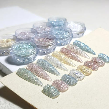 8 Colors Holographic Sugar Glitter Powder for Nails