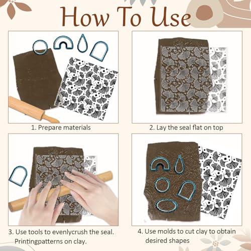 Ginkgo Biloba Plant Polymer Clay Texture Sheets Ginkgo Leaf Pattern Silicone Texture Stamp Clay Texture Mat Modeling Pattern Pad Sheets for Jewelry and Earrings Tools