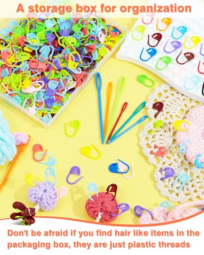 300pcs Stitch Markers for Crocheting & 6pcs Blunt Sewing Needles (300 Count)