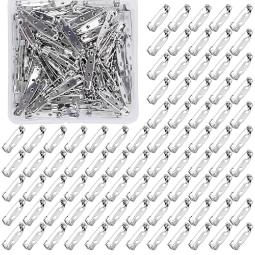 100 Pcs Brooch Pin Backs Bar Pins Backs for Crafts Safety Clasp with Plastic Box (100 Count)