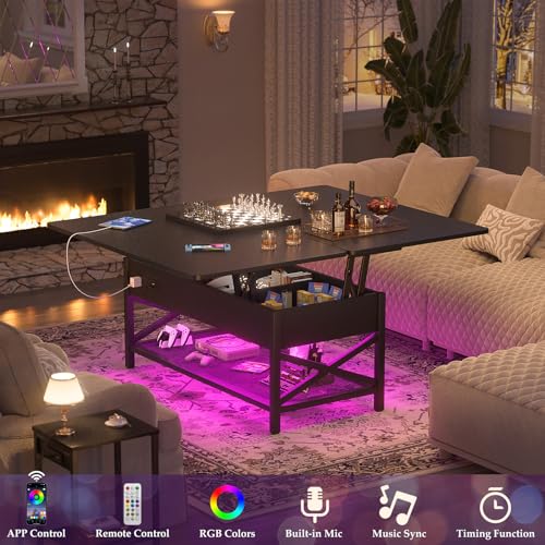 Lift Top Coffee Table with LED Light