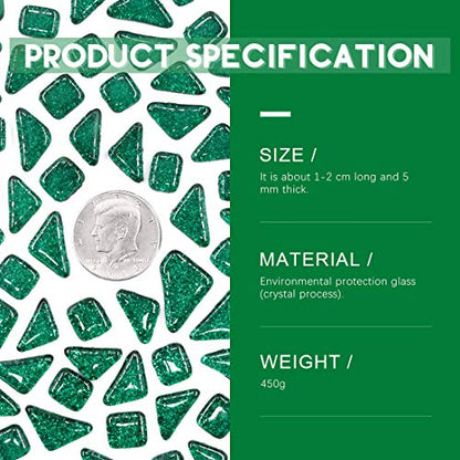 1 Pound Deep Green Shine Crystal Series Mosaic Tiles Assortment Kit (16 Ounce)