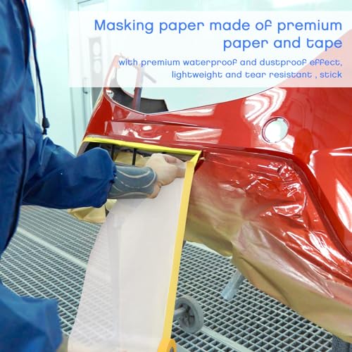 18 Roll Painters Plastic with Tape Pre Taped Masking Film for Painting Automotive Paint Adhesive Protective Film Masking Tape Roll Plastic Painting Covering (18 Count)
