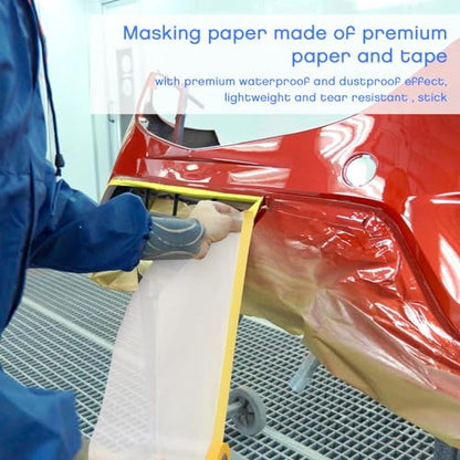 18 Roll Painters Plastic with Tape Pre Taped Masking Film for Painting Automotive Paint Adhesive Protective Film Masking Tape Roll Plastic Painting Covering (18 Count)