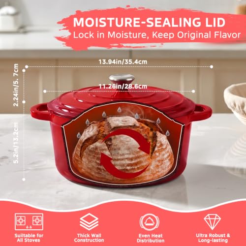 Sourdough Starter Kit with Enamel Cast Iron Pot 6.5 QT for Bread Baking