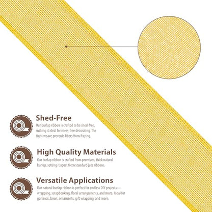 3 Inch Wide Yellow Wired Burlap Ribbon for Crafts