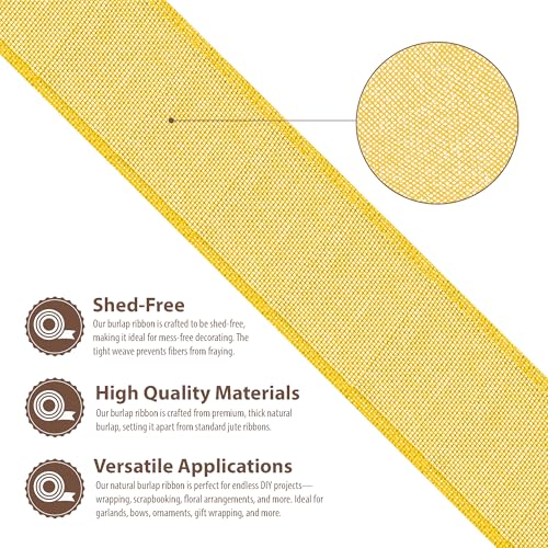 2 1 2 in Wide Yellow Wired Burlap Ribbon for Crafts