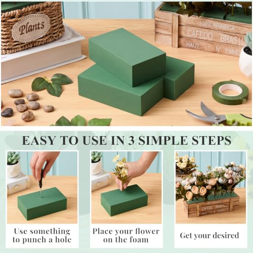 8 Pcs Green Reusable Floral Foam Blocks Water Weather Resistant Dry Floral Foam for Artificial Flower Arrangements Outdoor Hanging Florist Plant Bases for DIY Wedding