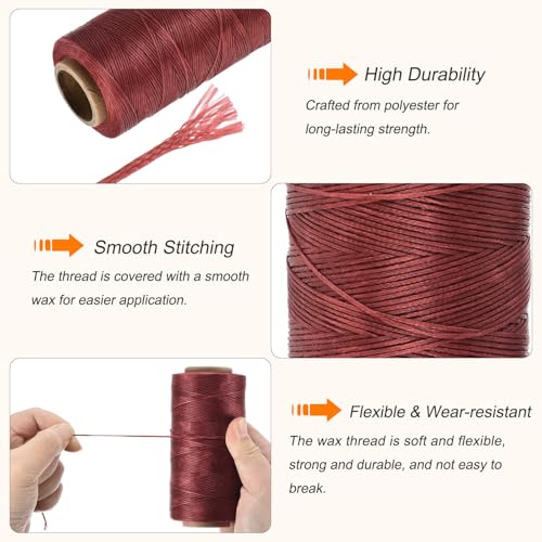 Waxed Thread 284 Yard 0.8mm 150D Flat Wax Thread Polyester Waxed String for Leather Sewing Hand Weaving Book Binding Home Decoration