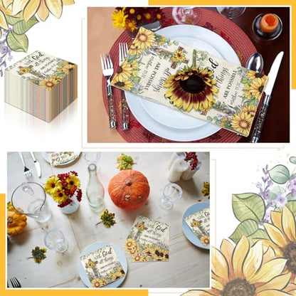 60 Pcs Sunflower Christian Cocktail Paper Napkins 6.5 x 6.5 Inches