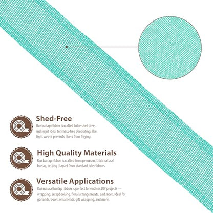 2 Inch Wide Turquoise Wired Burlap Ribbon for Crafts (30 Foot)