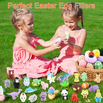 80Pcs Animal Erasers Kids Desk Pets Pencil Erasers 3D Puzzle Eraser Bulk Fun Cute Mini Animal Eraser Toys for Classroom Rewards (80 Count)