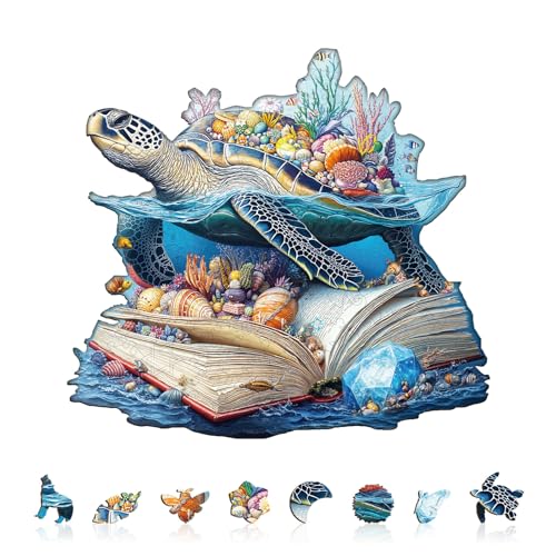 Story Turtle Puzzles Book Coral Seashells Ocean Sea Puzzle Adults Gifts for Women Men Wooden 220 Pieces 13.4 * 12.3in