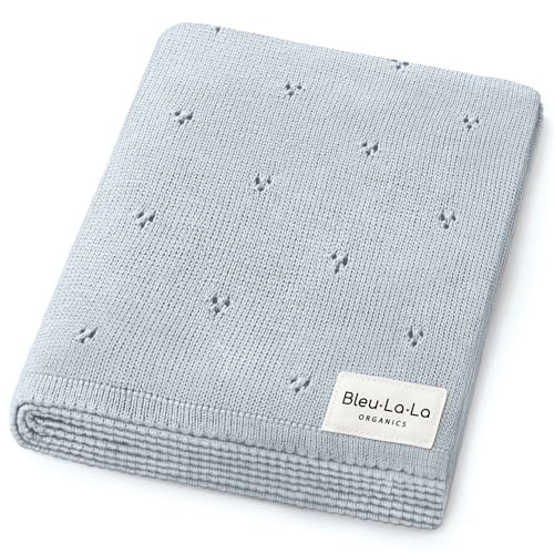 100% Luxury Organic Cotton Pointelle Knit Baby Quilt Blanket for Boys
